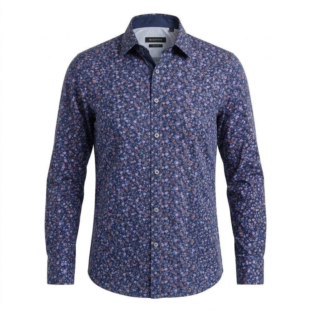 Bugatchi Shaped Stretch Long Sleeve Button-Up Shirt Men See measurements